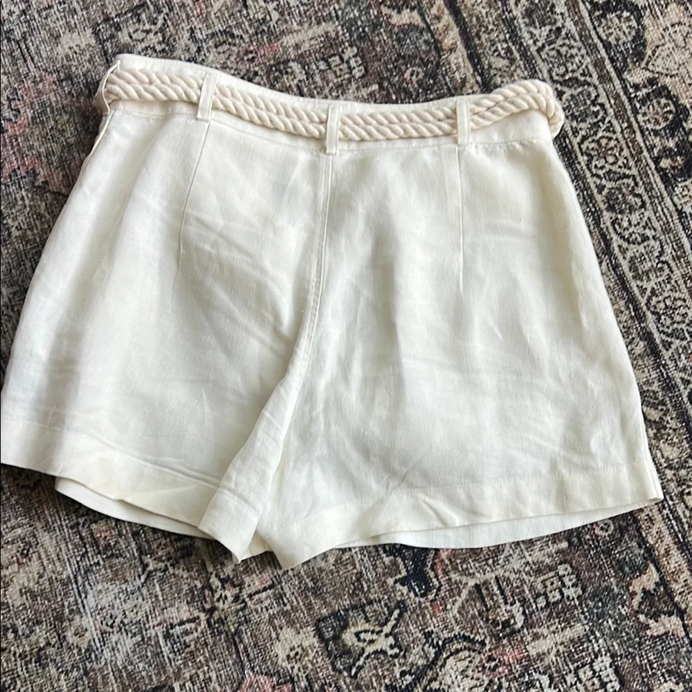 Polo by Ralph Lauren Cream High-Waist Linen Blend Shorts with Rope Belt - Picture 4 of 6